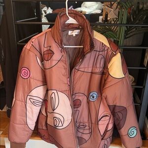Abstract Face Pattern Puffer Jacket